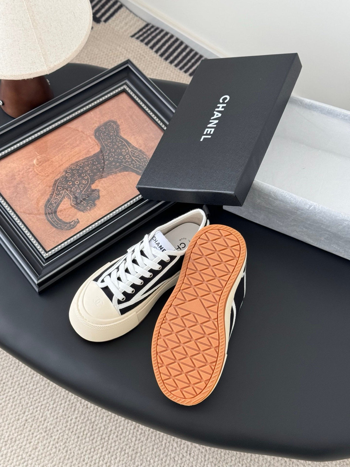 Chanel Women Black Canvas Contrast Rubber Sneakers