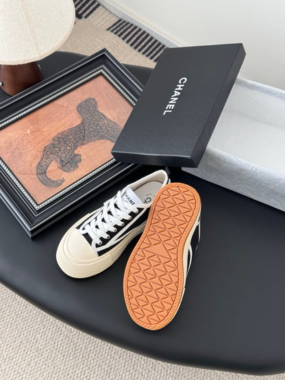 Chanel Women Black Canvas Contrast Rubber Sneakers