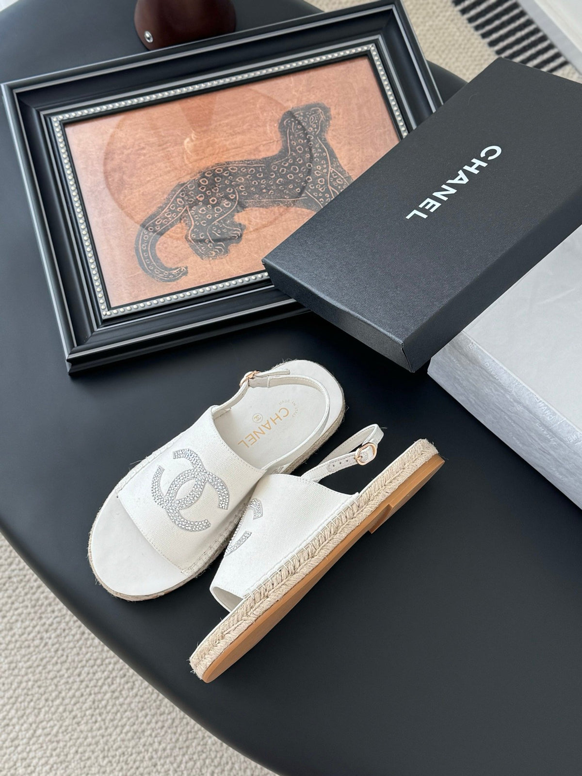Chanel Women White Canvas Espadrille Sandals