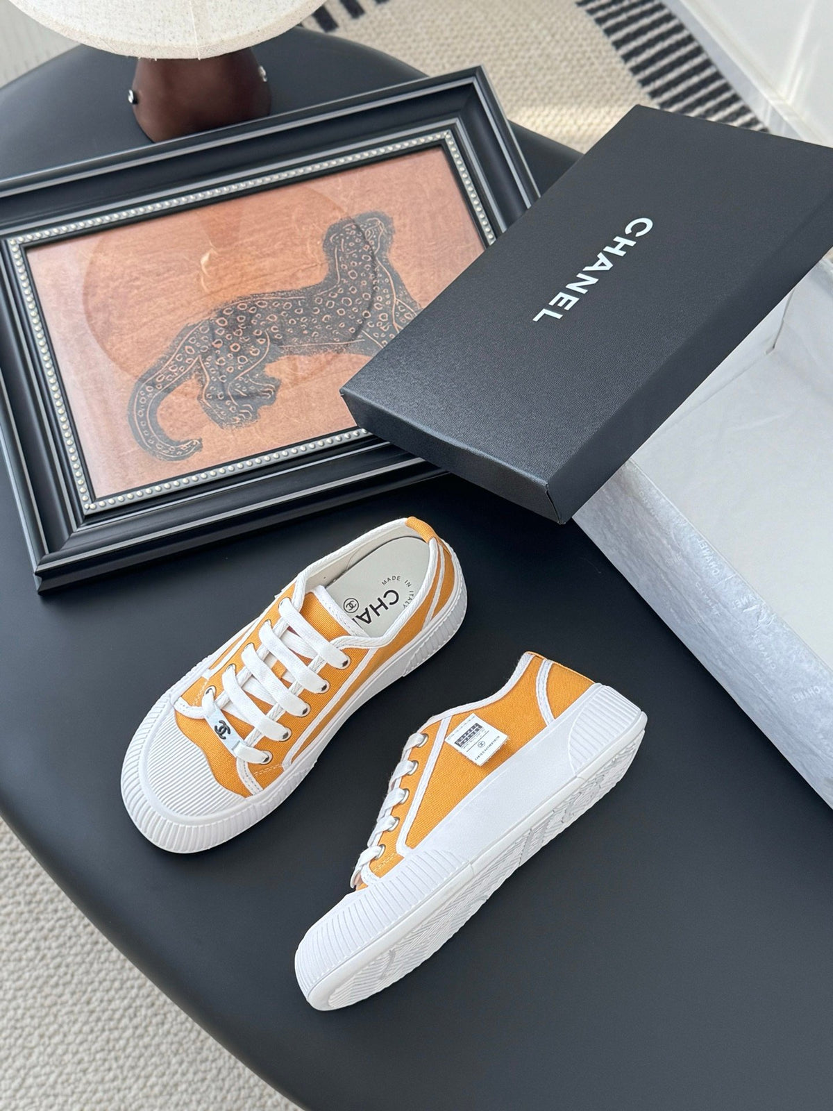 Chanel Women Yellow Canvas And Rubber Sneakers