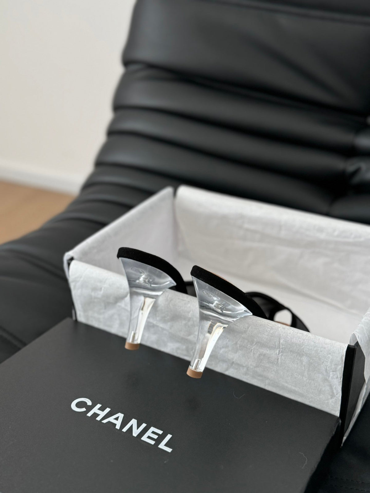 Chanel Women Black Mesh Logo Slide Sandals