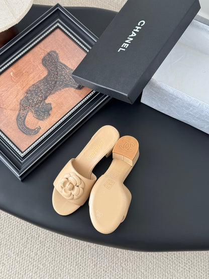 Chanel Women Beige Leather Mules