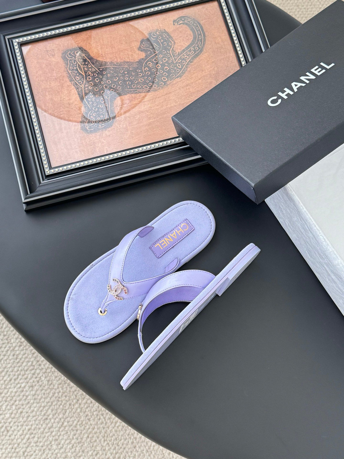 Chanel Women Light Purple Leather Slides
