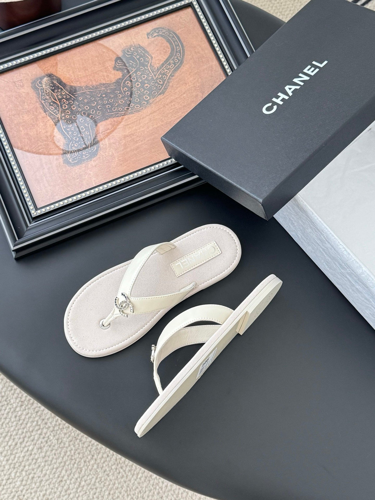 Chanel Women White Leather Thong Sandals