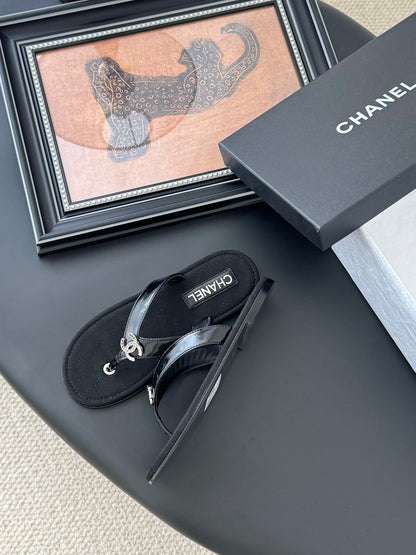 Chanel Women Black Patent Leather Sandals
