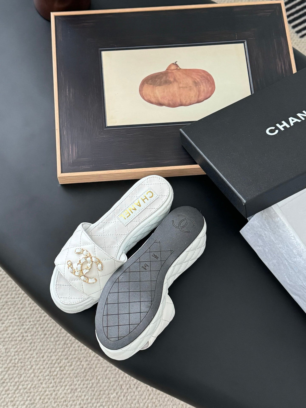 Chanel Women White Quilted Leather Slides