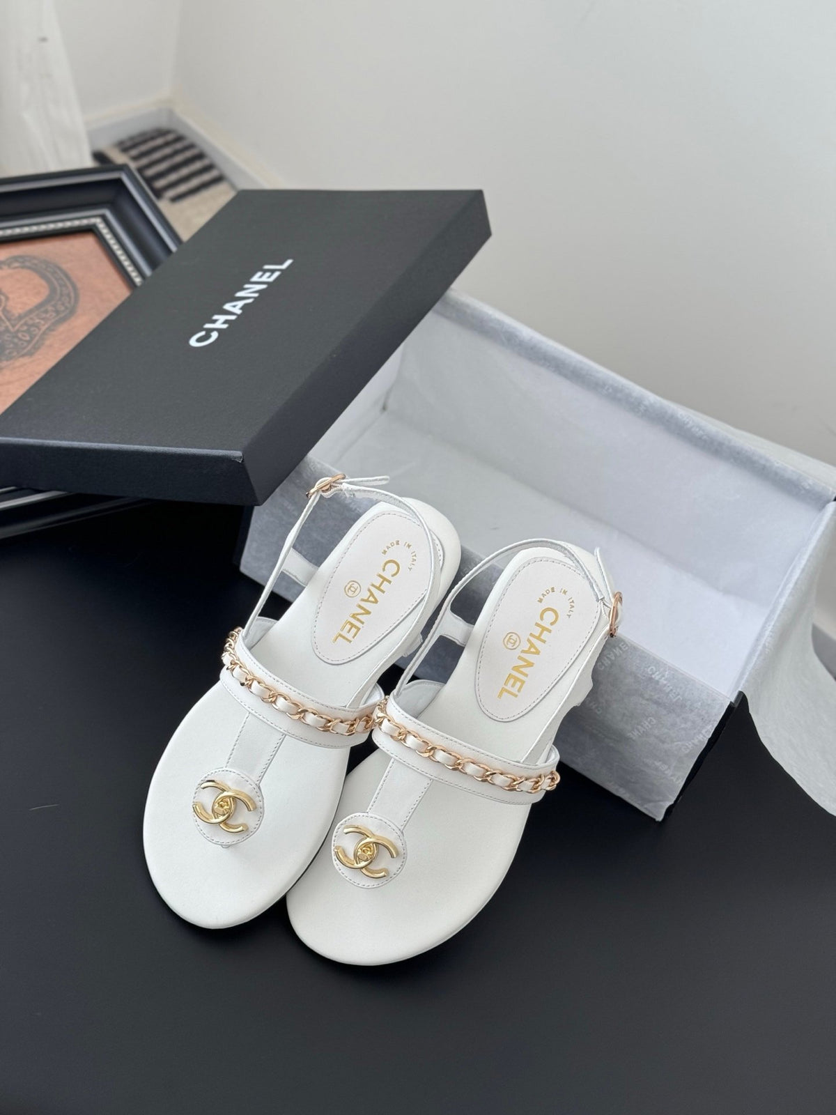 Chanel Women White Leather Sandals