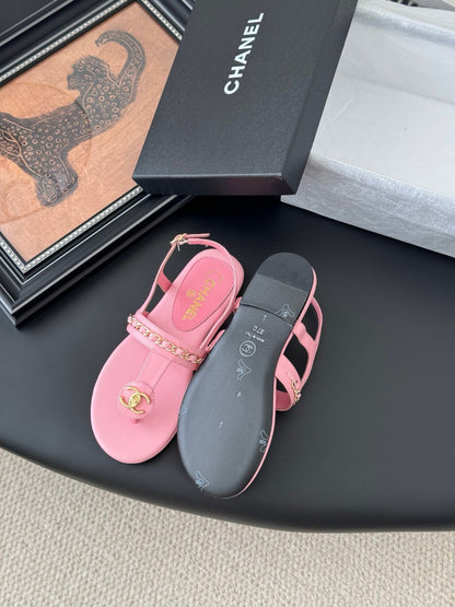 Chanel Women Pink Leather Sandals