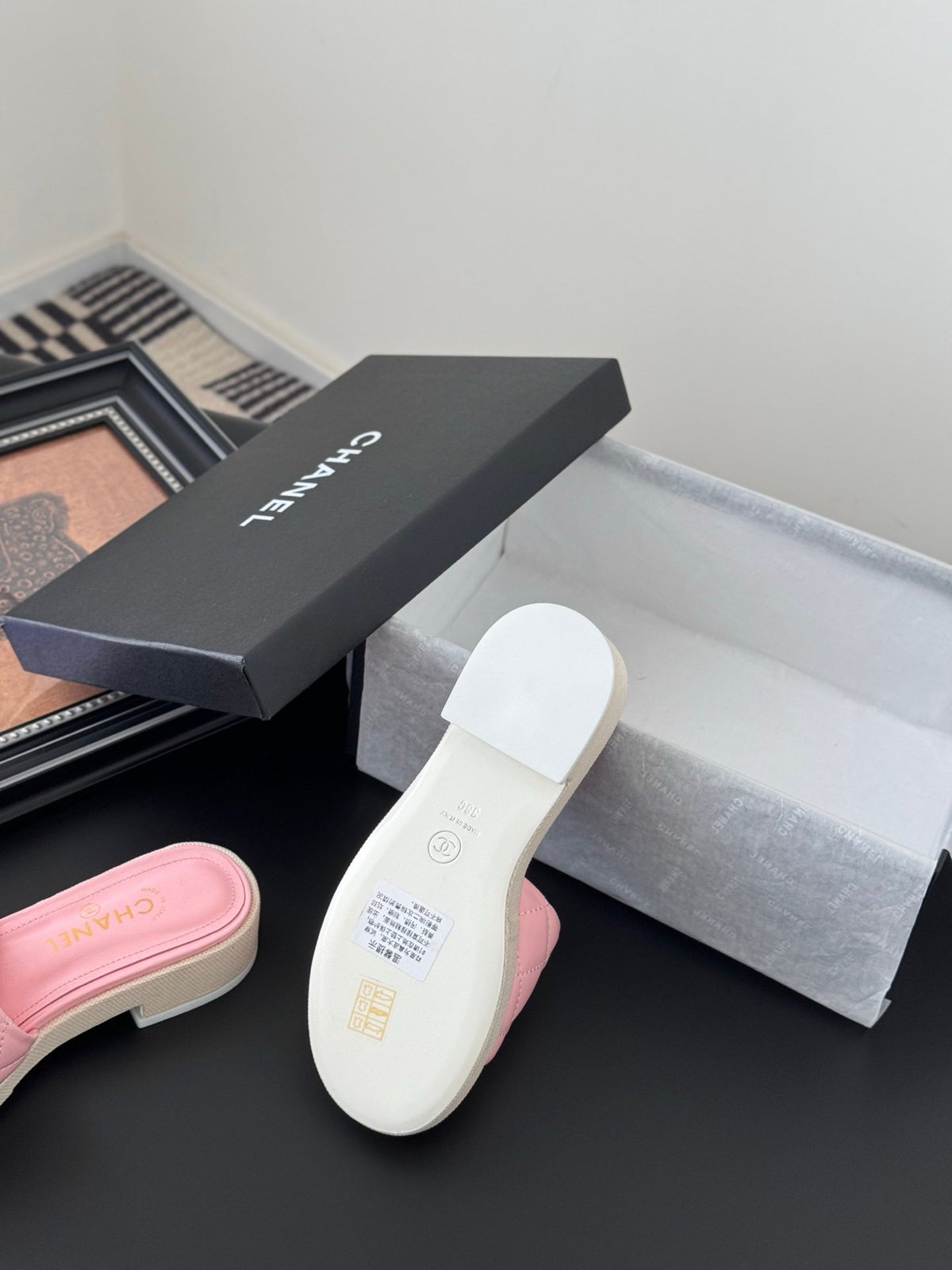 Chanel Women Pink Quilted Leather Slides