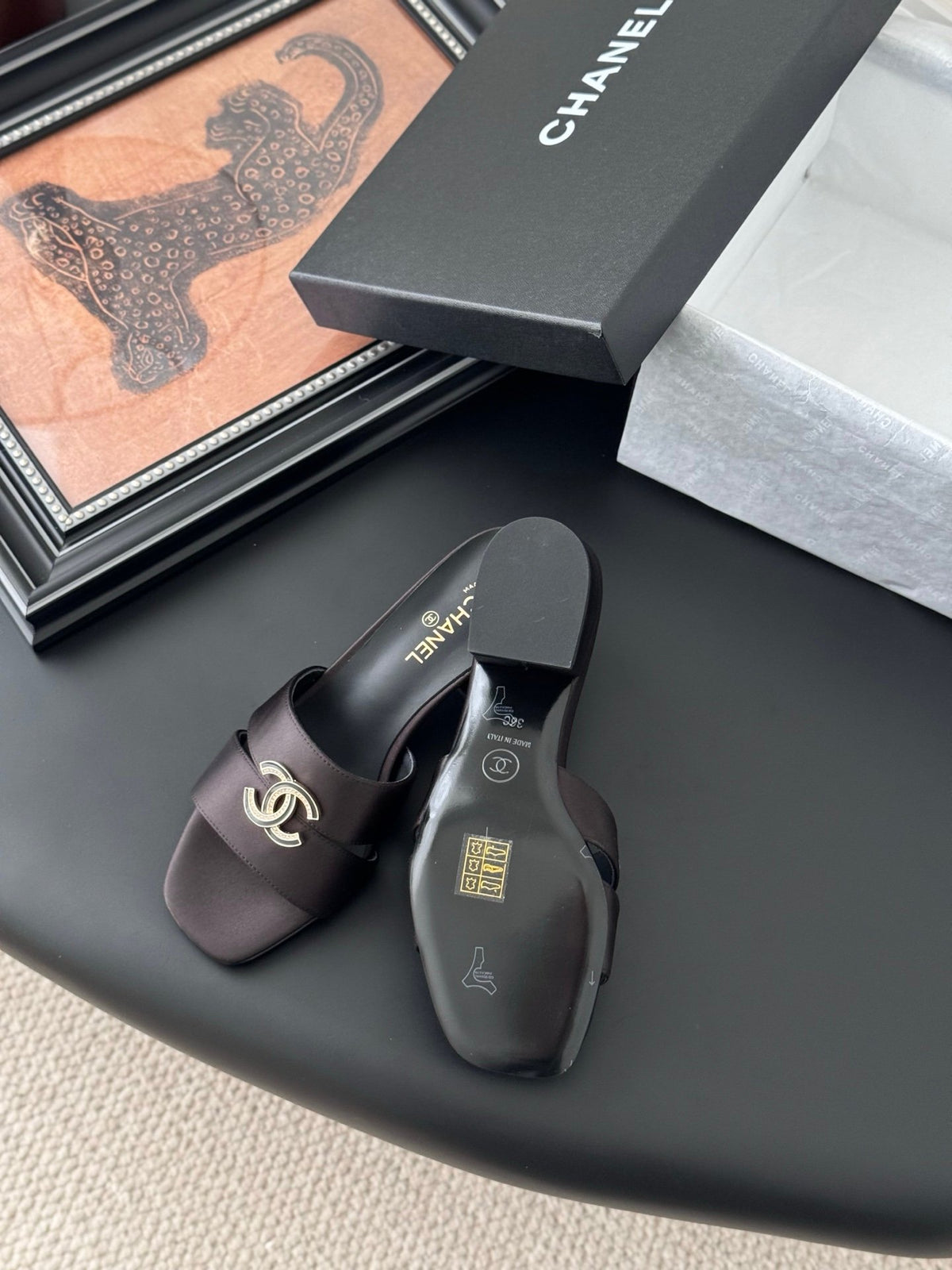 Chanel Women Dark Brown Satin Mules