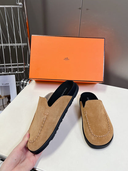 Hermes Women Tan Suede Slip On Mules