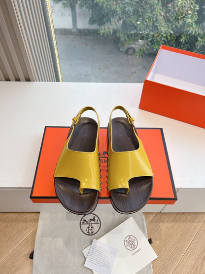 Hermes Women Yellow Leather Sandals