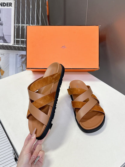 Hermes Women Brown Suede Leather Sandals
