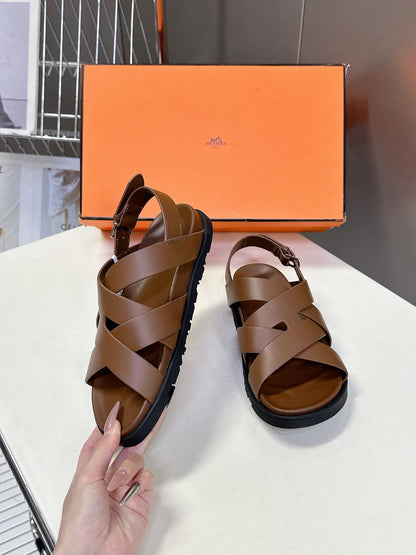 Hermes Women Brown Leather Strappy Sandals