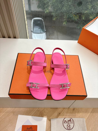 Hermes Women Pink Leather Sandals
