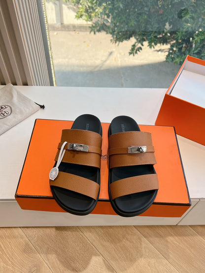 Hermes Women Brown Leather Straps Sandals