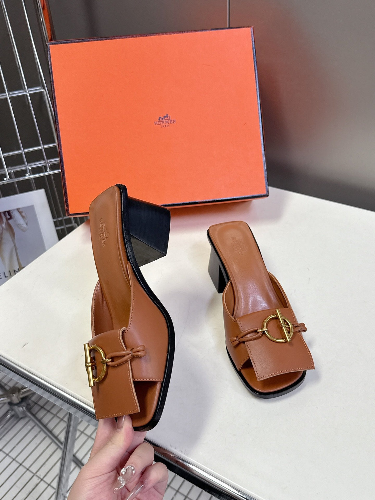 Hermes Women Brown Leather Heels