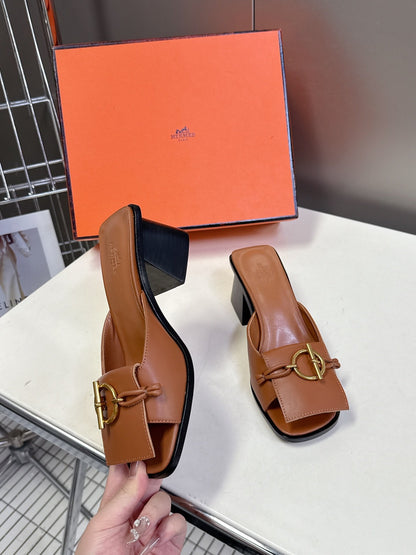 Hermes Women Brown Leather Heels