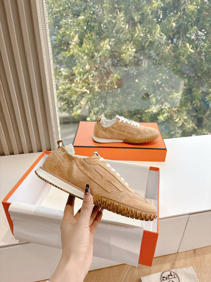 Hermes Women Beige Suede Sneakers