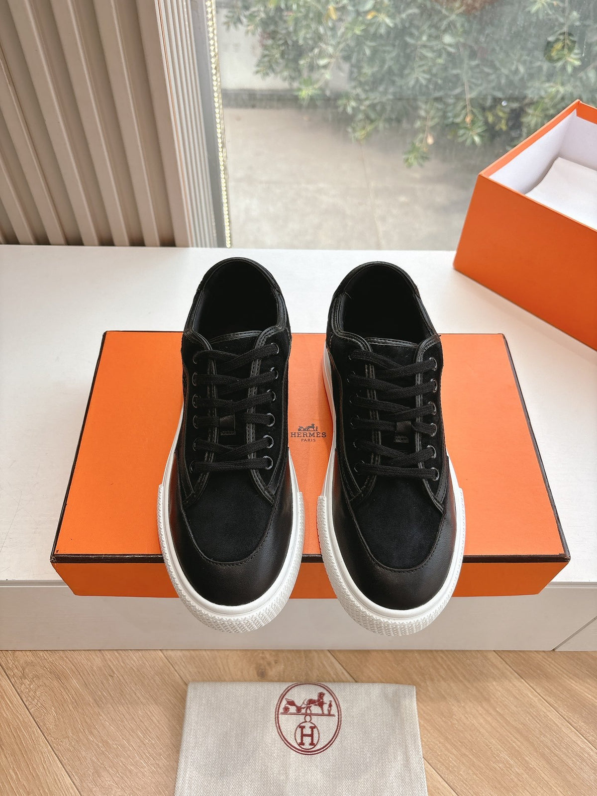 Hermes Women Black Suede Leather Sneakers