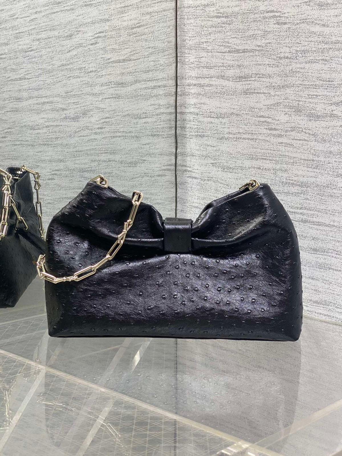 Dior Bow Bag Small Black Ostrich Leather