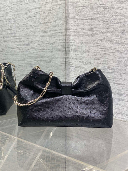 Dior Bow Bag Small Black Ostrich Leather