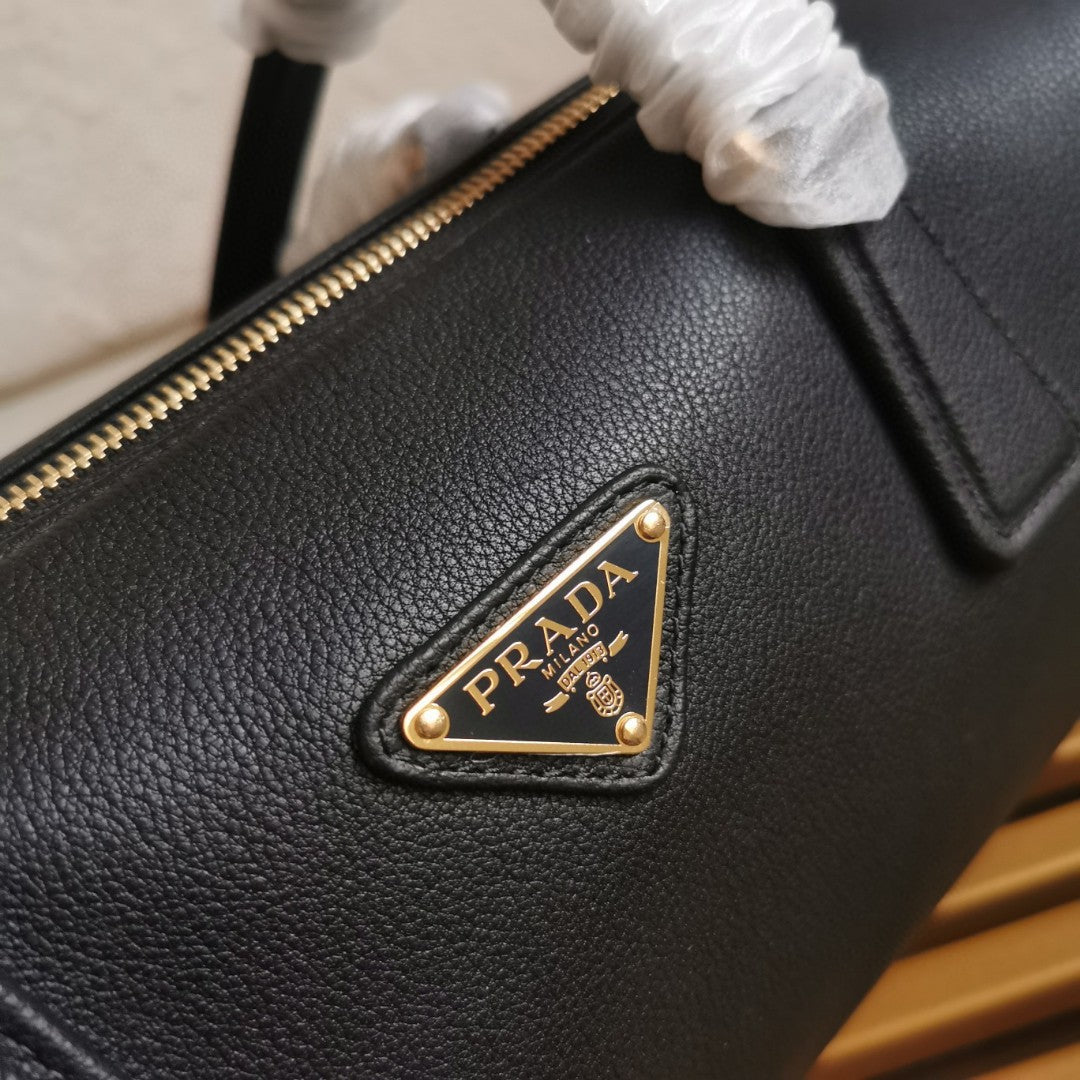 Prada Black Medium leather top-handle bag with padlock