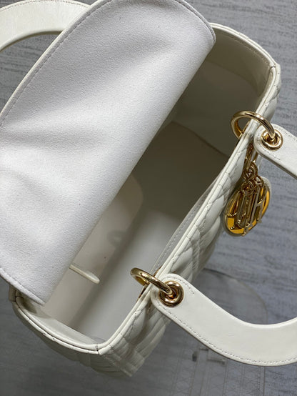 Dior Medium Lady Bag in White Gold Hardware