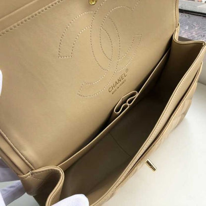 Chanel Classic Double Flap 30 Shoulder Bag Beige Golden Hardware