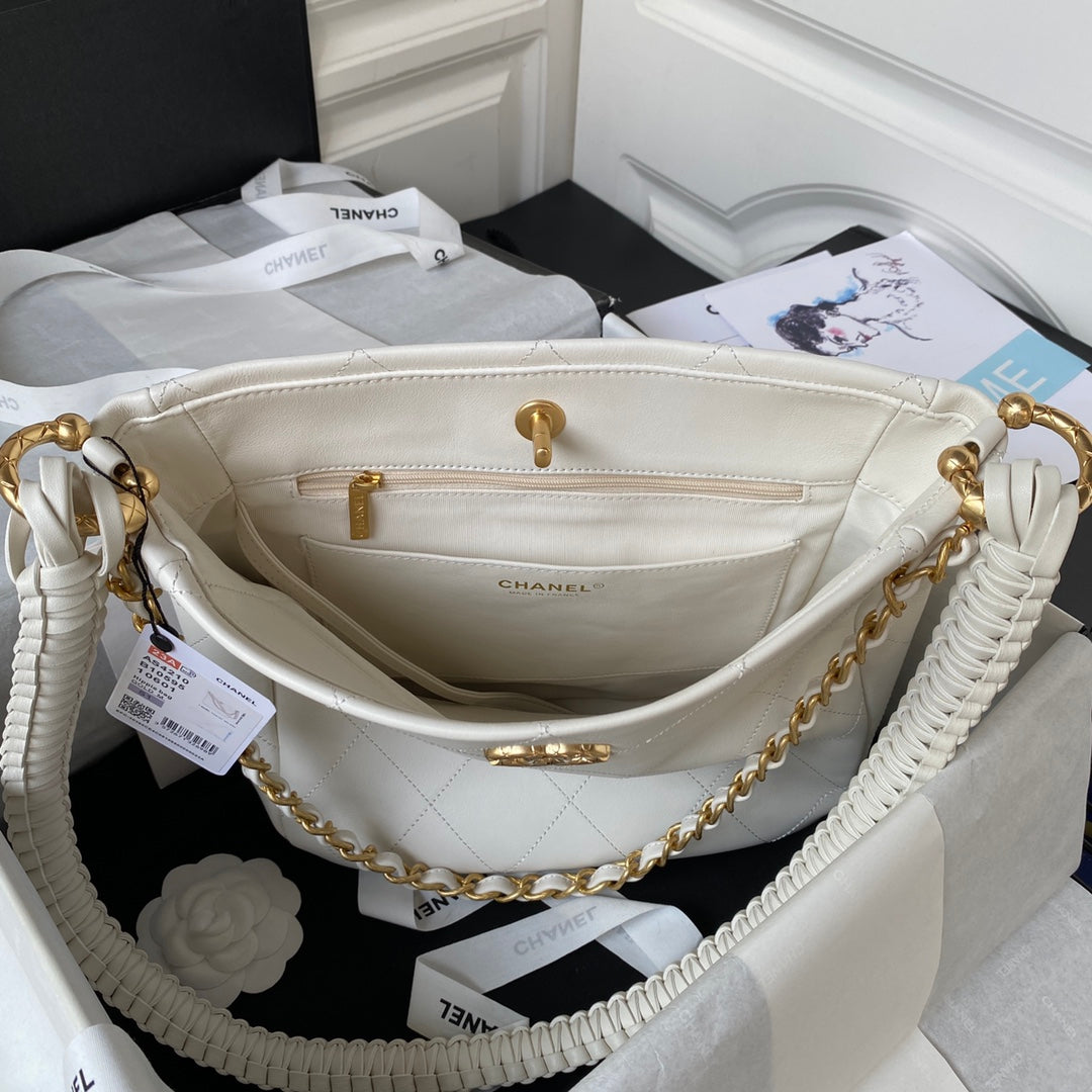 Chanel Calfskin Hobo Bag White/Black