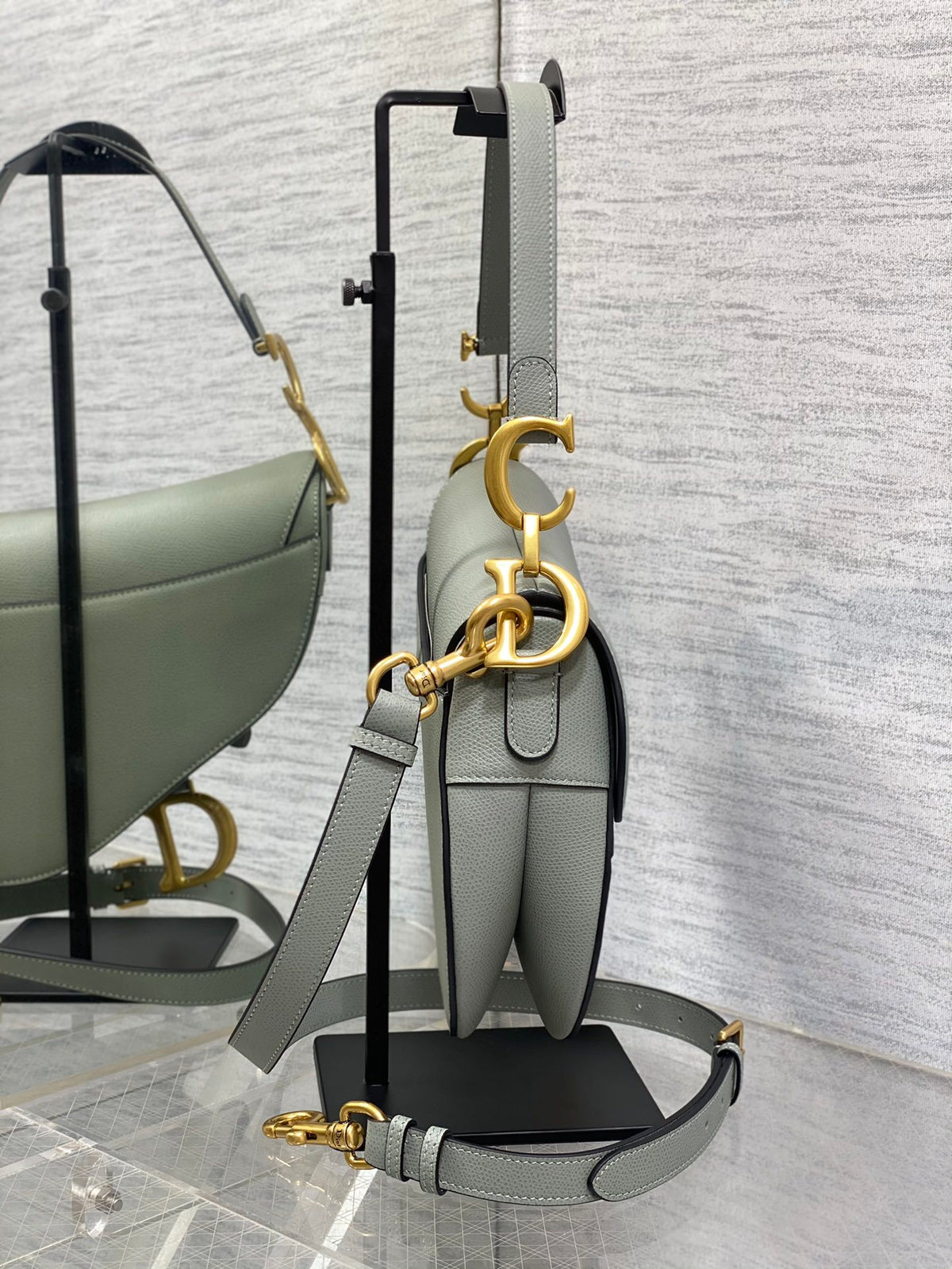 Dior Saddle Bag in Stone Gray Gold Hardware