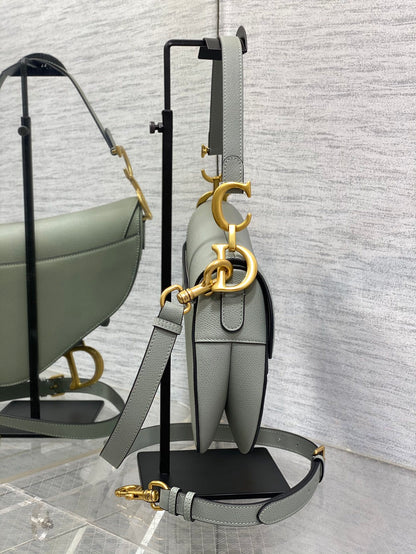 Dior Saddle Bag in Stone Gray Gold Hardware