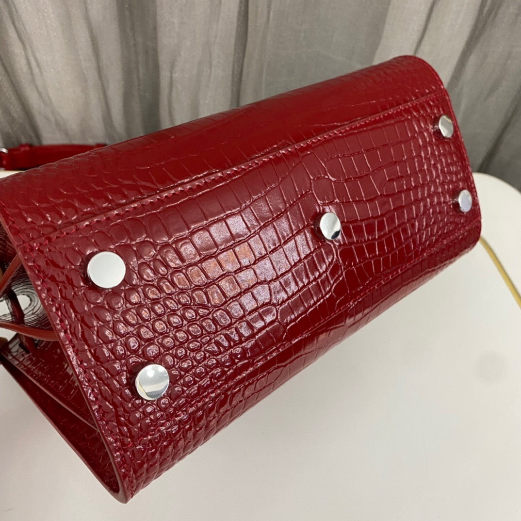 Saint Laurent Paris Saint Laurent Red Croc Embossed Leather Nano Classic Sac De Jour Tote