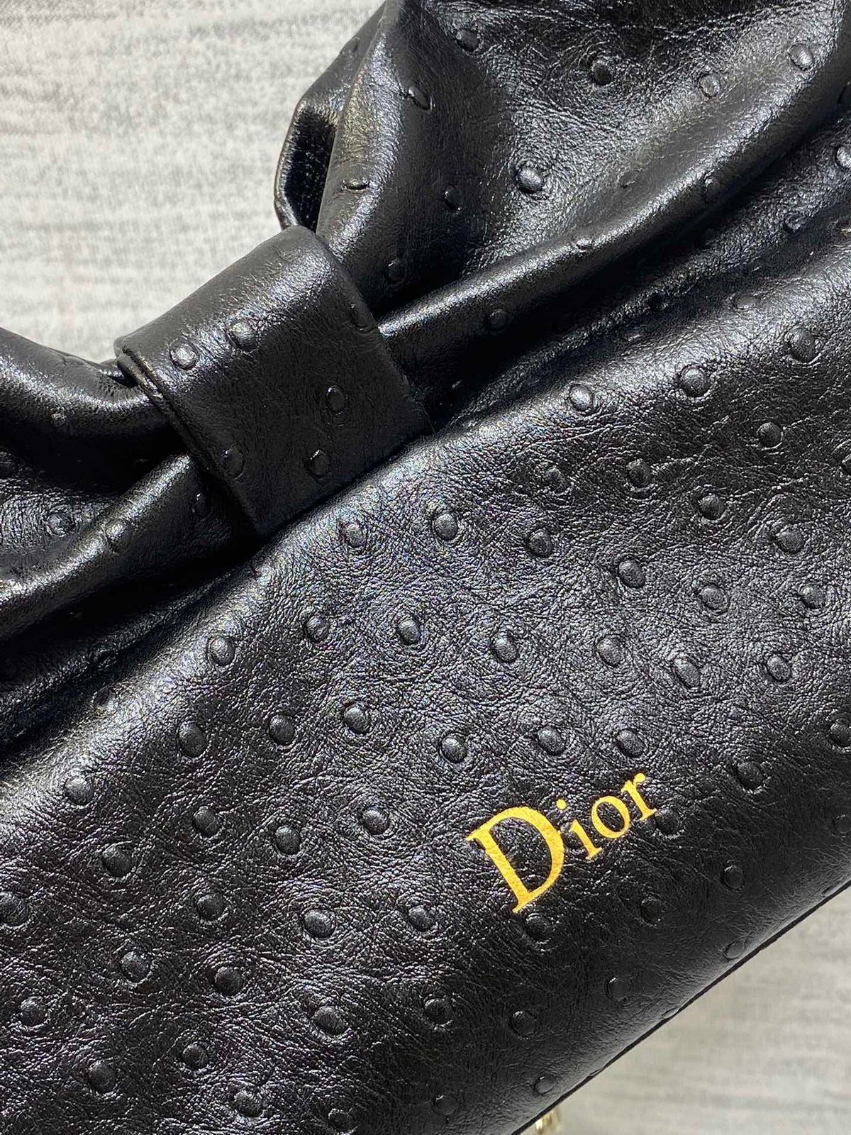 Dior Bow Bag Small Black Ostrich Leather