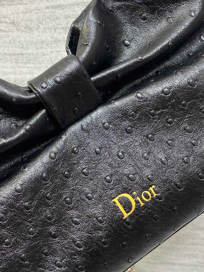 Dior Bow Bag Small Black Ostrich Leather