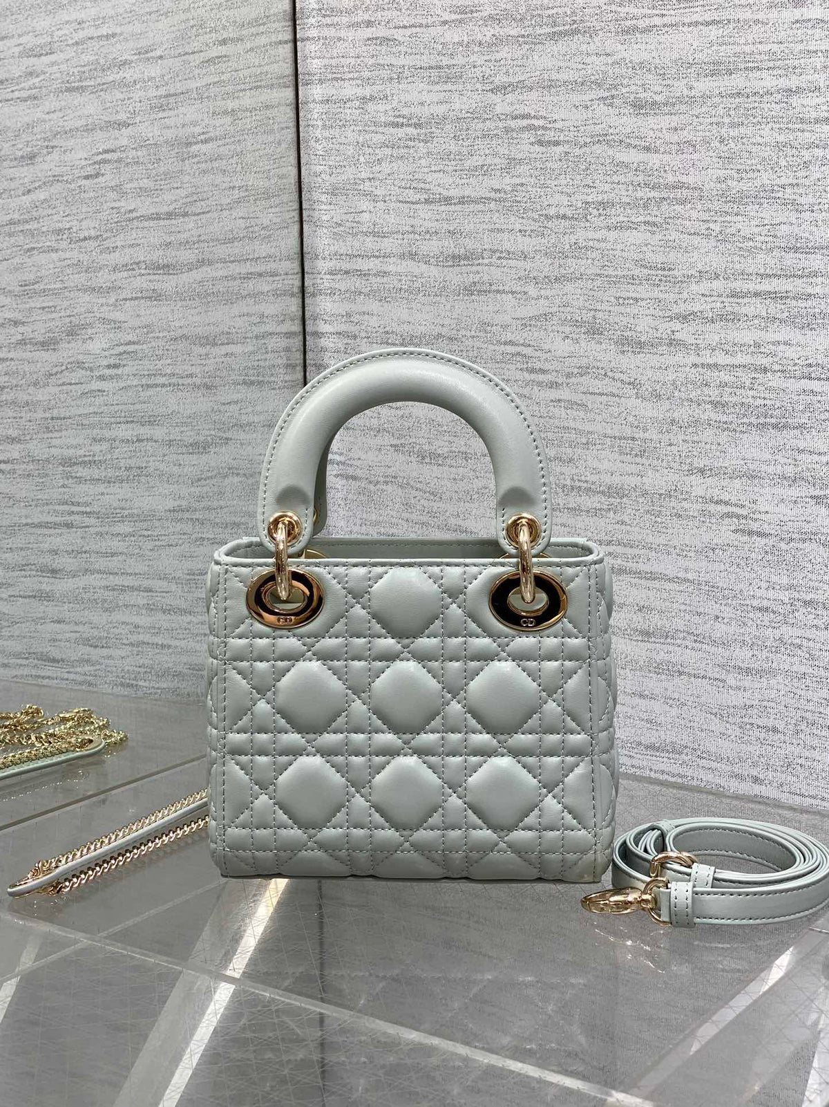 Dior Mini Lady Dior Bag in opaline gray