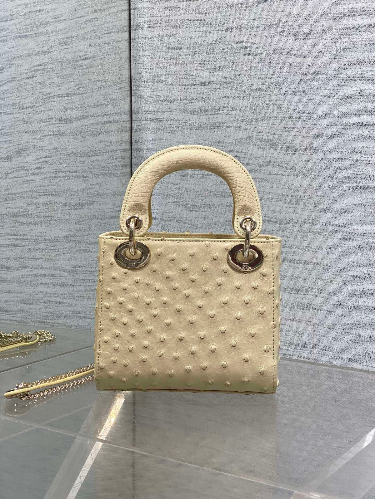 Christian Dior Mini Lady Dior bag in Beige ostrich leather