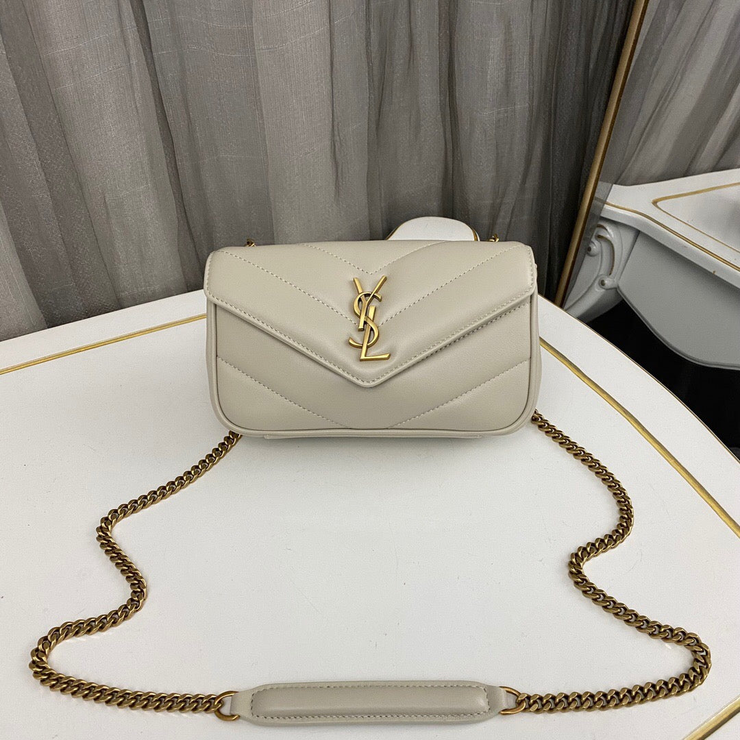 YSL Loulou medium in Matelassé Lambskin White