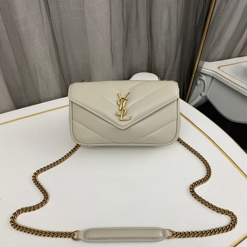 YSL Loulou medium in Matelassé Lambskin White