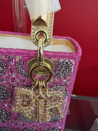 LADY DIOR BAG Metallic Calfskin &amp; Satin with Rose Des Vent