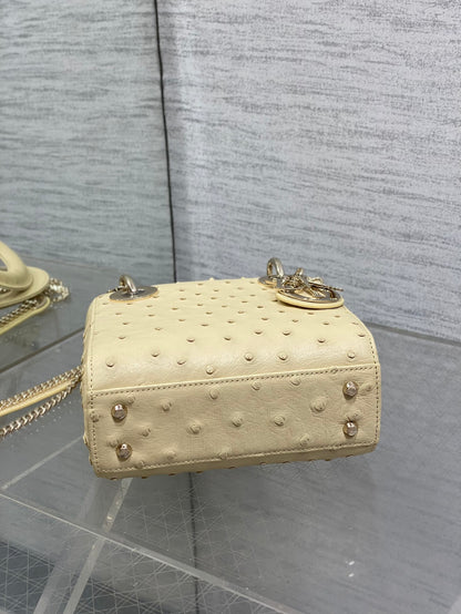 Christian Dior Mini Lady Dior bag in Beige ostrich leather