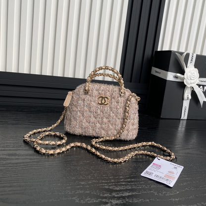 Chanel 24B Cc Quilted Chain Top Handle Pink Tweed / Sequin