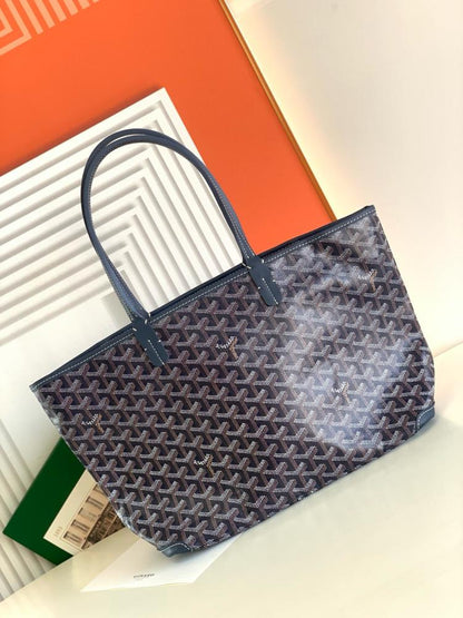 Goyard Navy Blue Goyardine Coated Canvas and Leather Saint Louis PM Tote