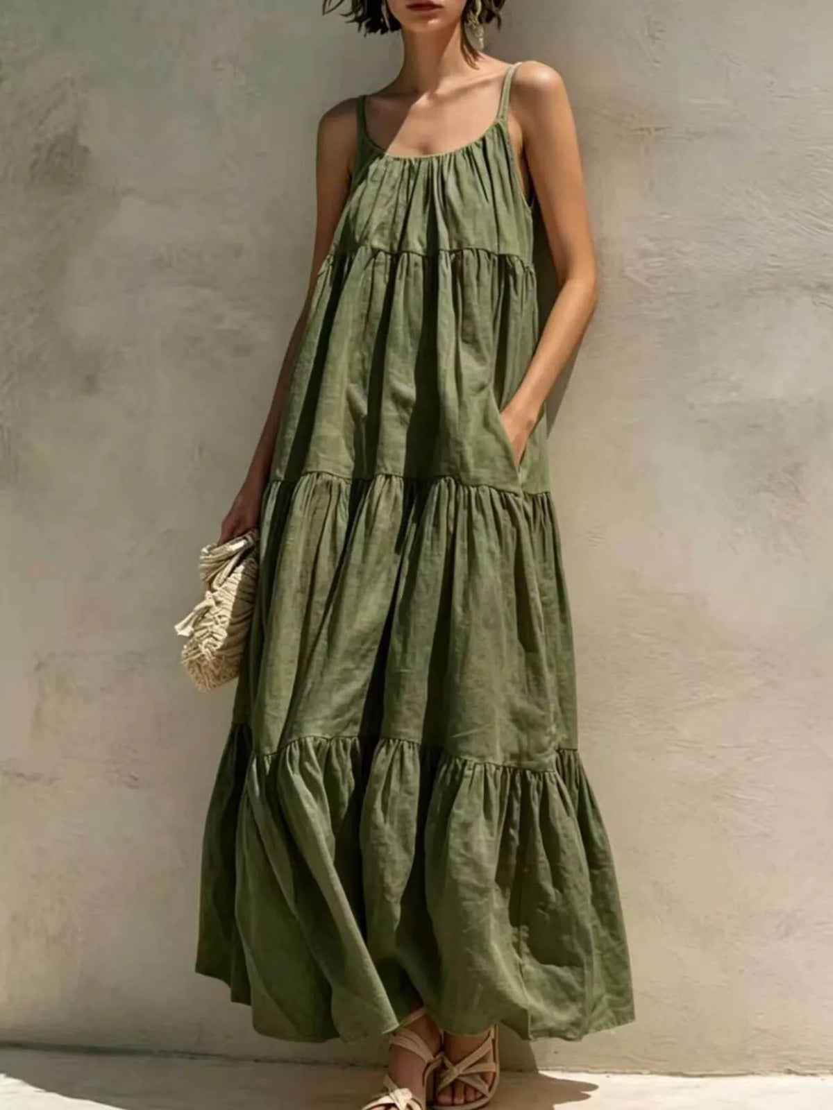 Tiered Scoop Neck Maxi Dress
