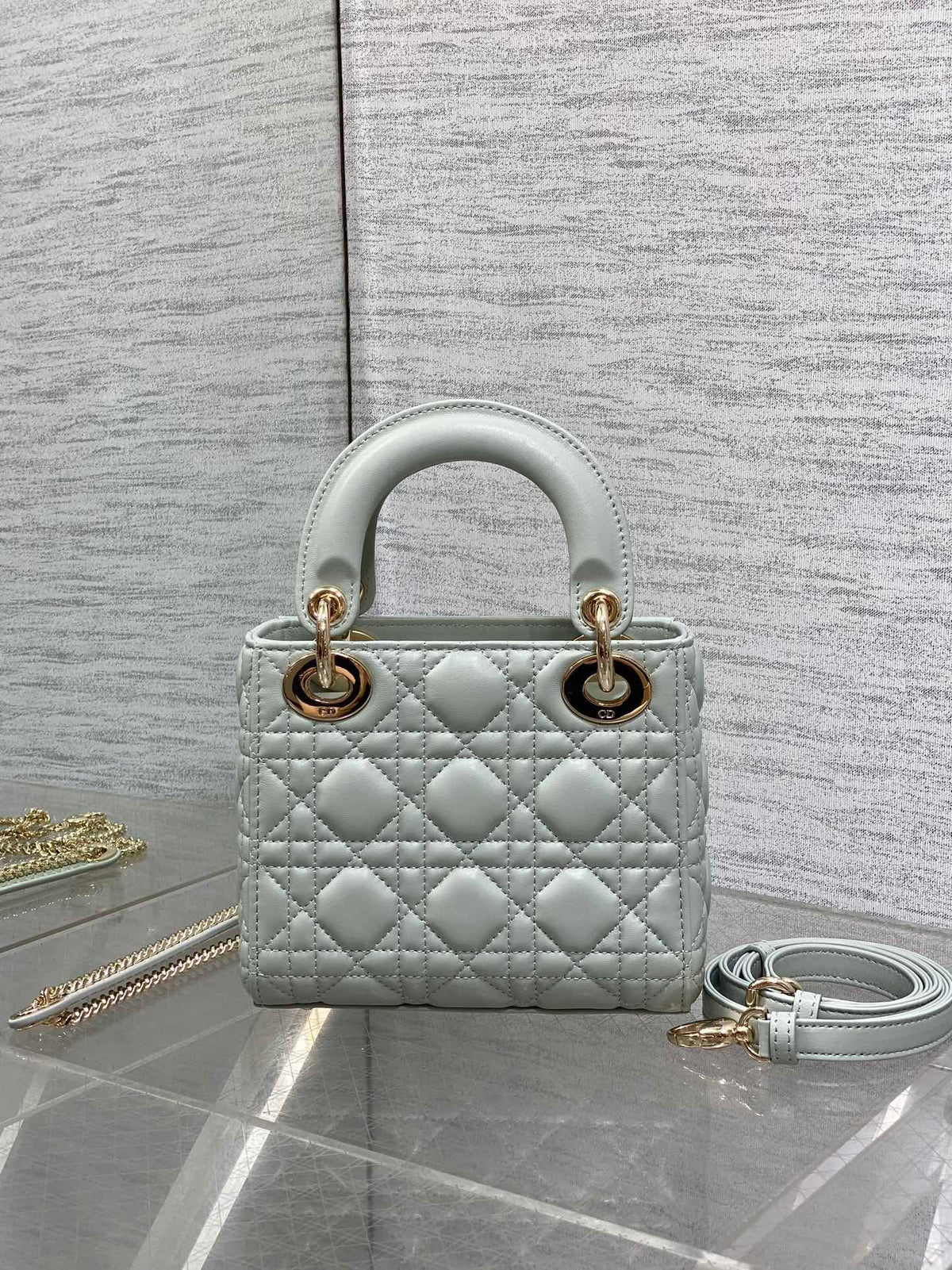 Dior Mini Lady Dior Bag in opaline gray