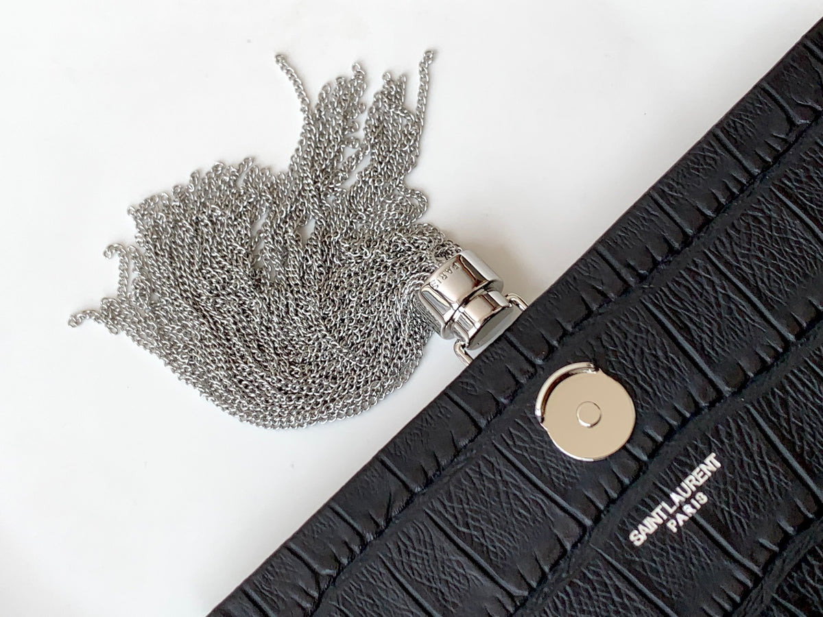 Saint Laurent Black Leather Small Kate Tassel Crossbody Bag Sliver