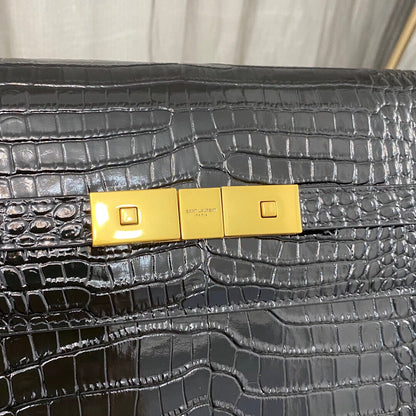 Saint Laurent Manhattan Crocodile-Embossed Shoulder Bag