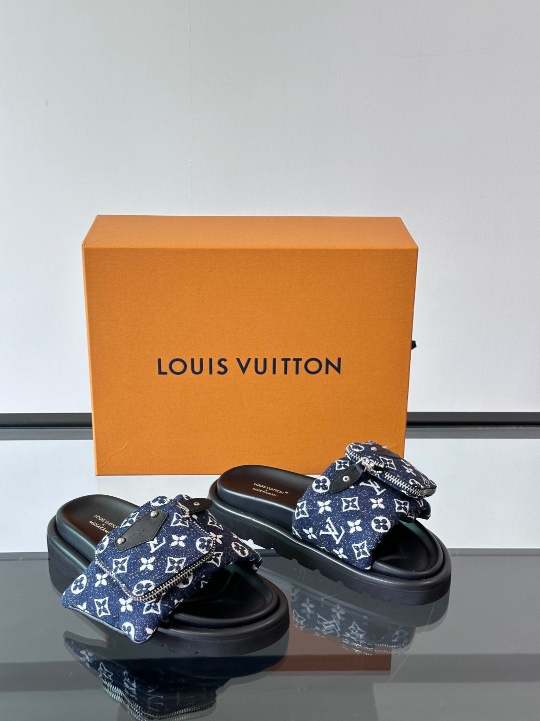 LV Men Navy Fabric Slides