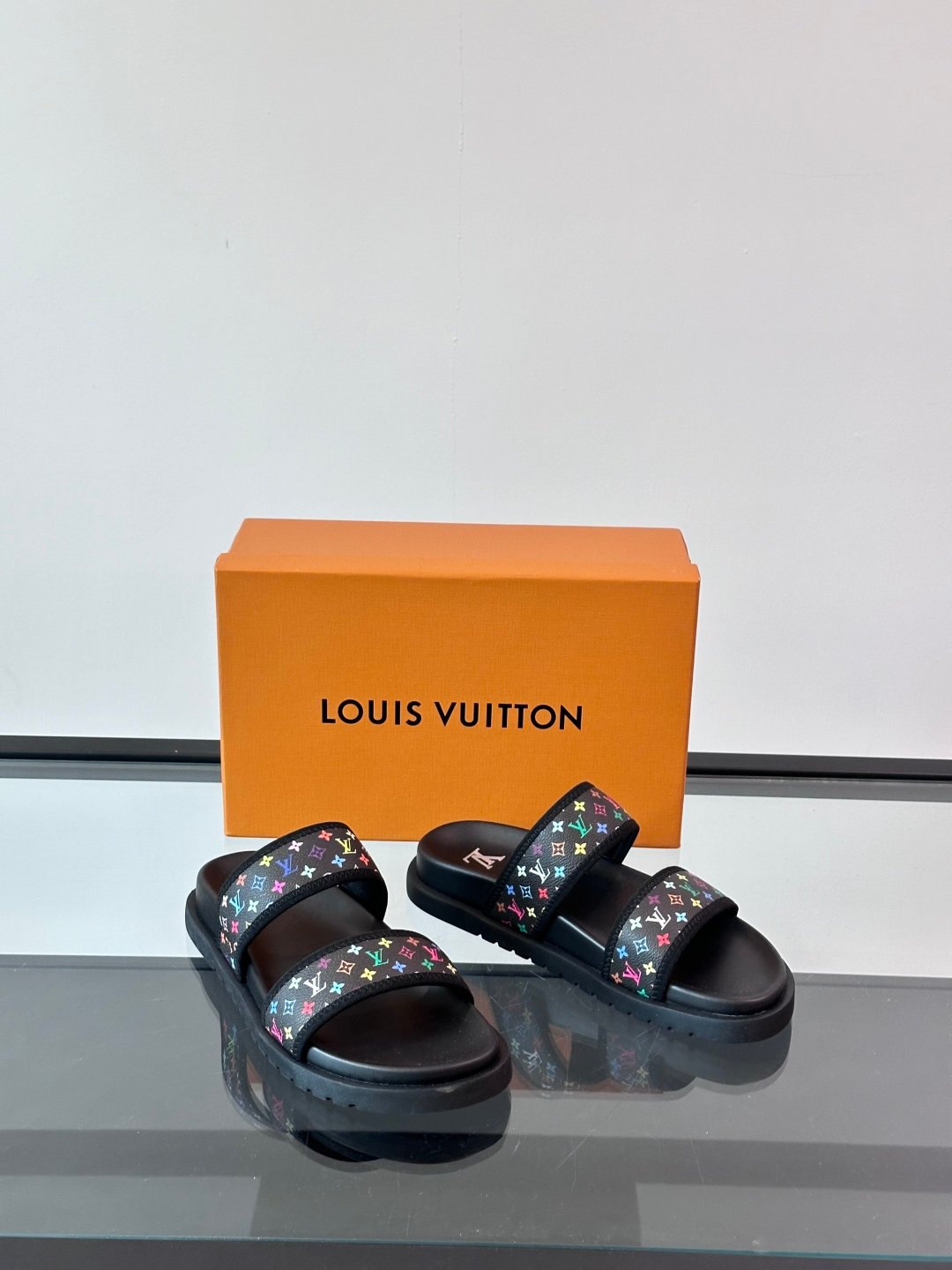 LV Men Black Canvas Double Strap Slides