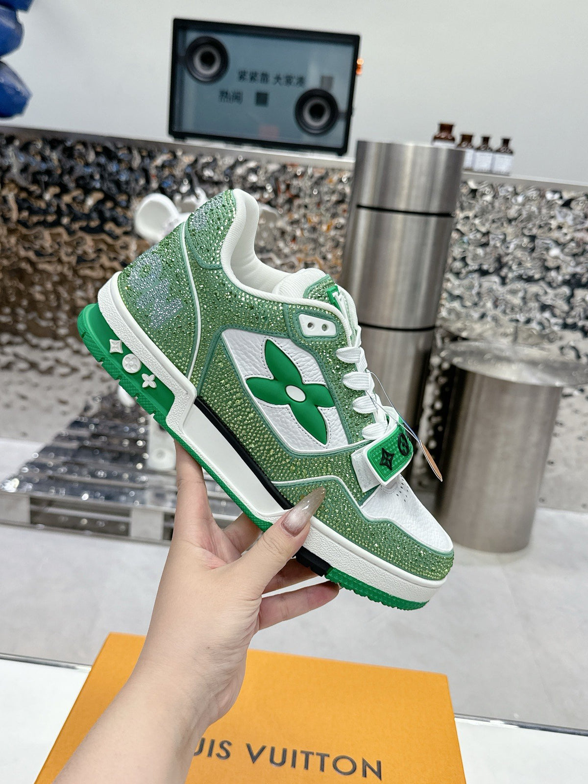 LV Women Green White Leather Sneakers